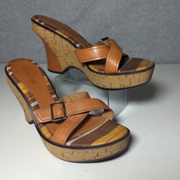 Enzo Angiolini Shoes - Enzo Angiolini Womens Strappy Wedge Cork Leather Sandals Platform 8.5M Brown Y2K